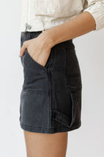 mode, cargo denim mini skirt