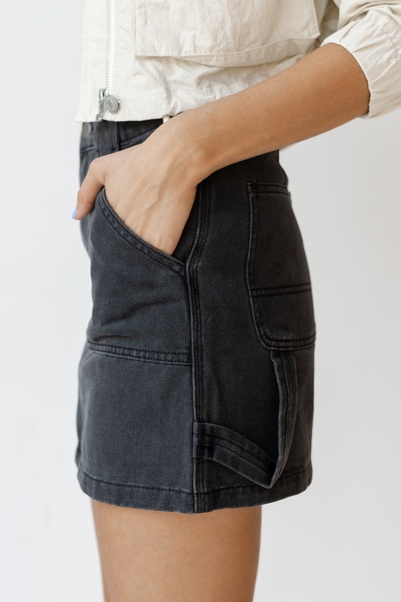 mode, cargo denim mini skirt