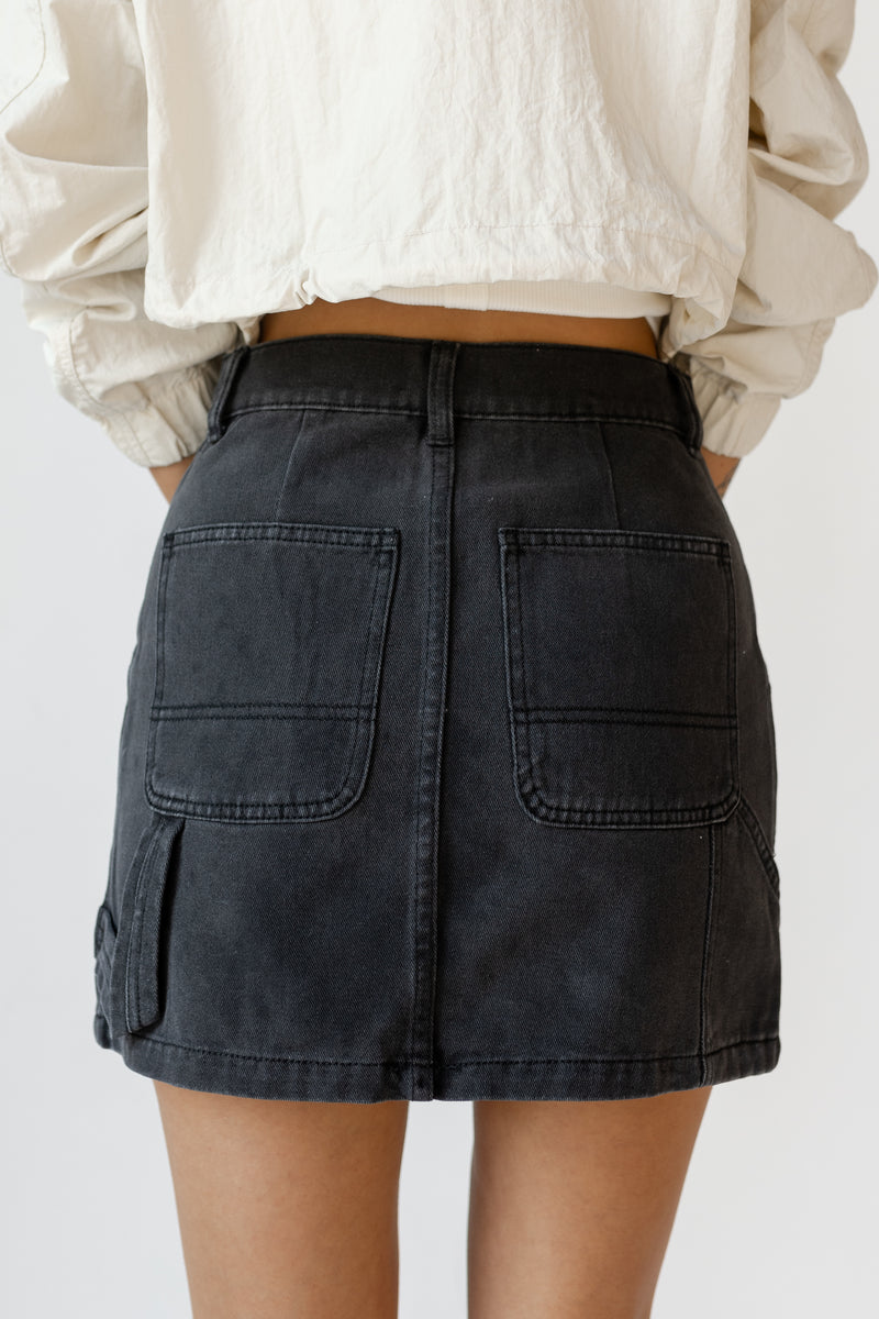mode, cargo denim mini skirt