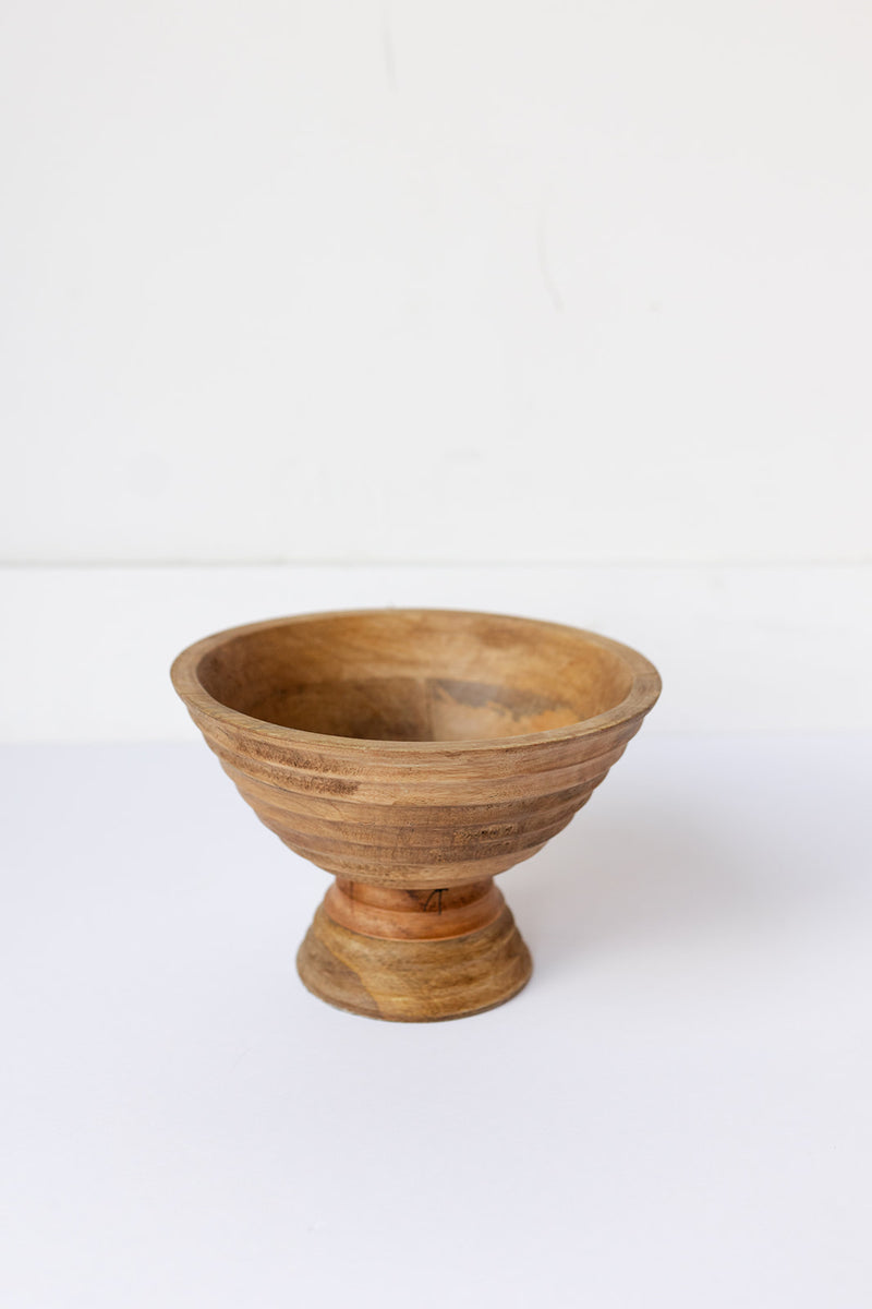 mode, mango wood ridged footed bowl