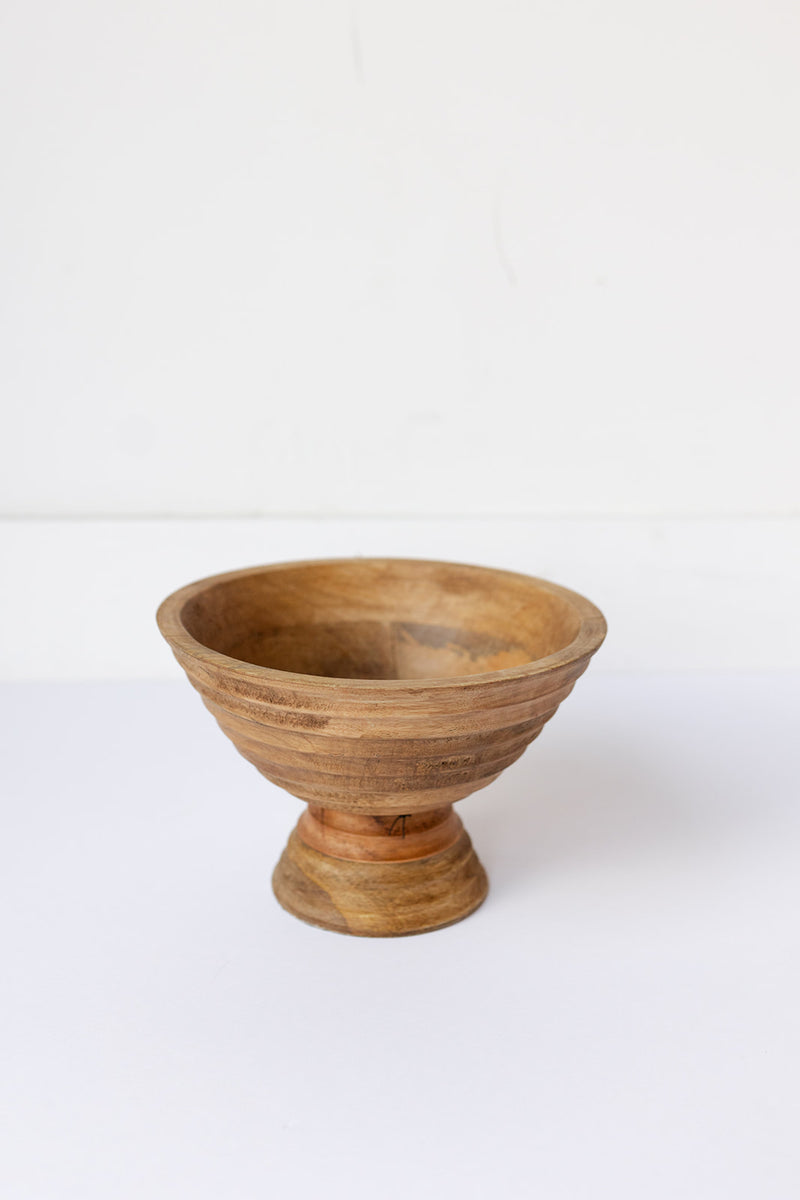 mango wood ridged footed bowl