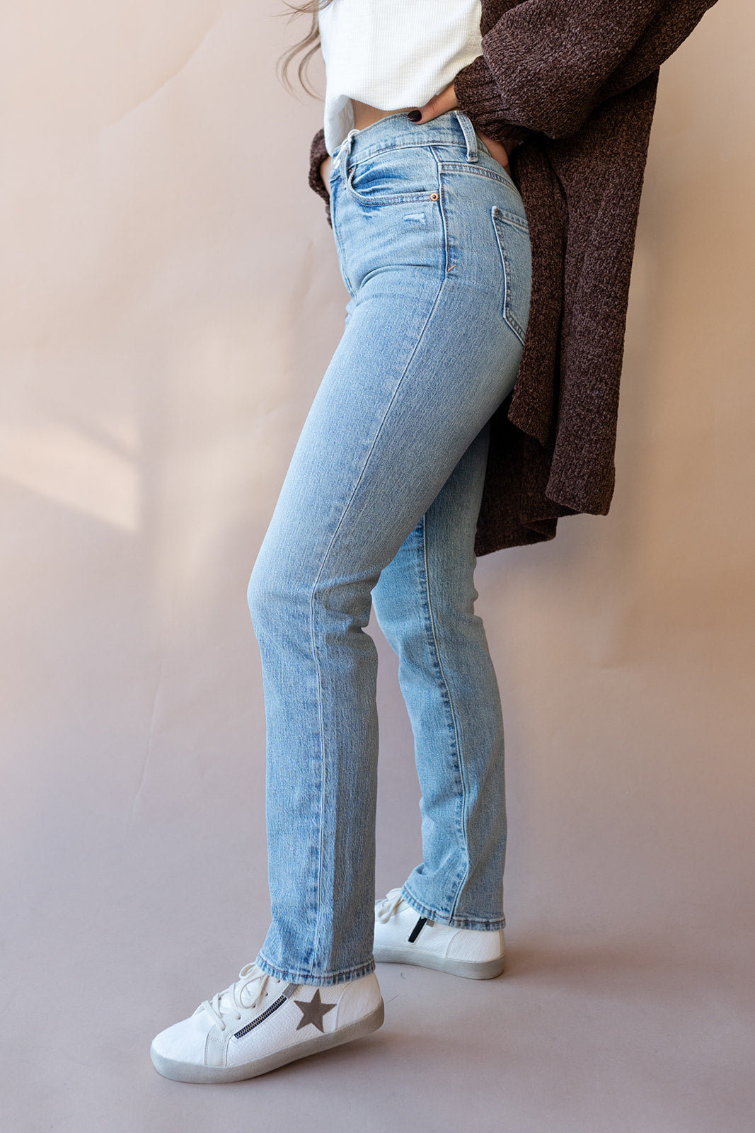 mode, smarty pants high rise straight jeans
