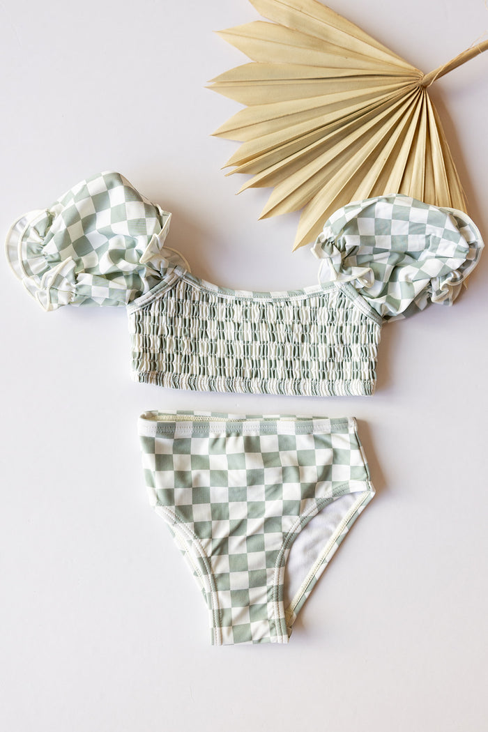 mode, evie sleeved checkered bikini