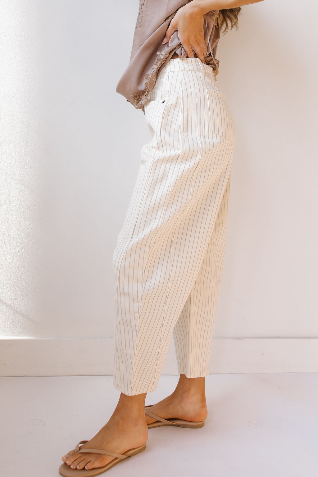 paula pinstriped barrel pants
