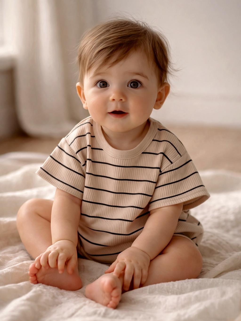 Tan Black Stripe Ribbed T-Shirt Bubble