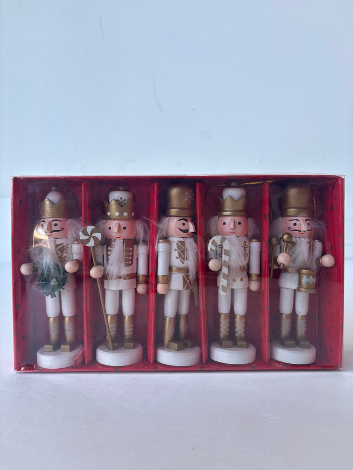 5" white & gold nutcracker ornament - set of 5