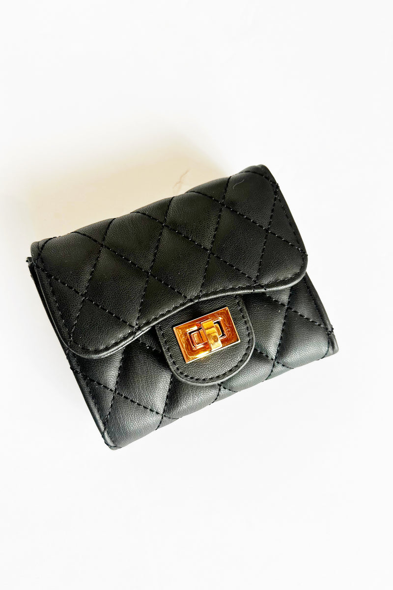 quilted cross body wallet, black