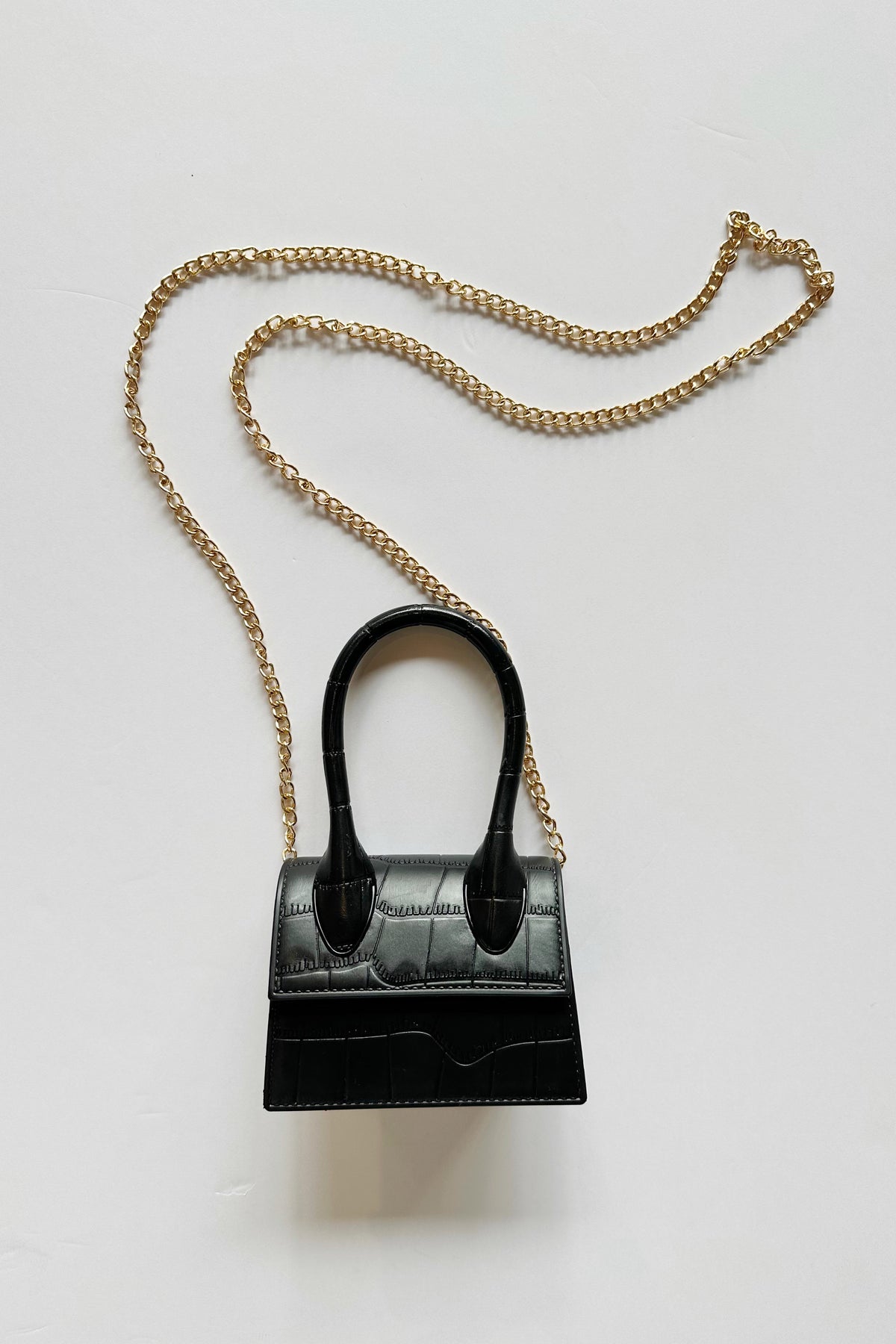mode, small crocodile bag, black
