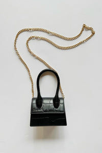 mode, small crocodile bag, black
