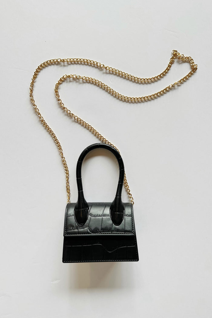 mode, small crocodile bag, black