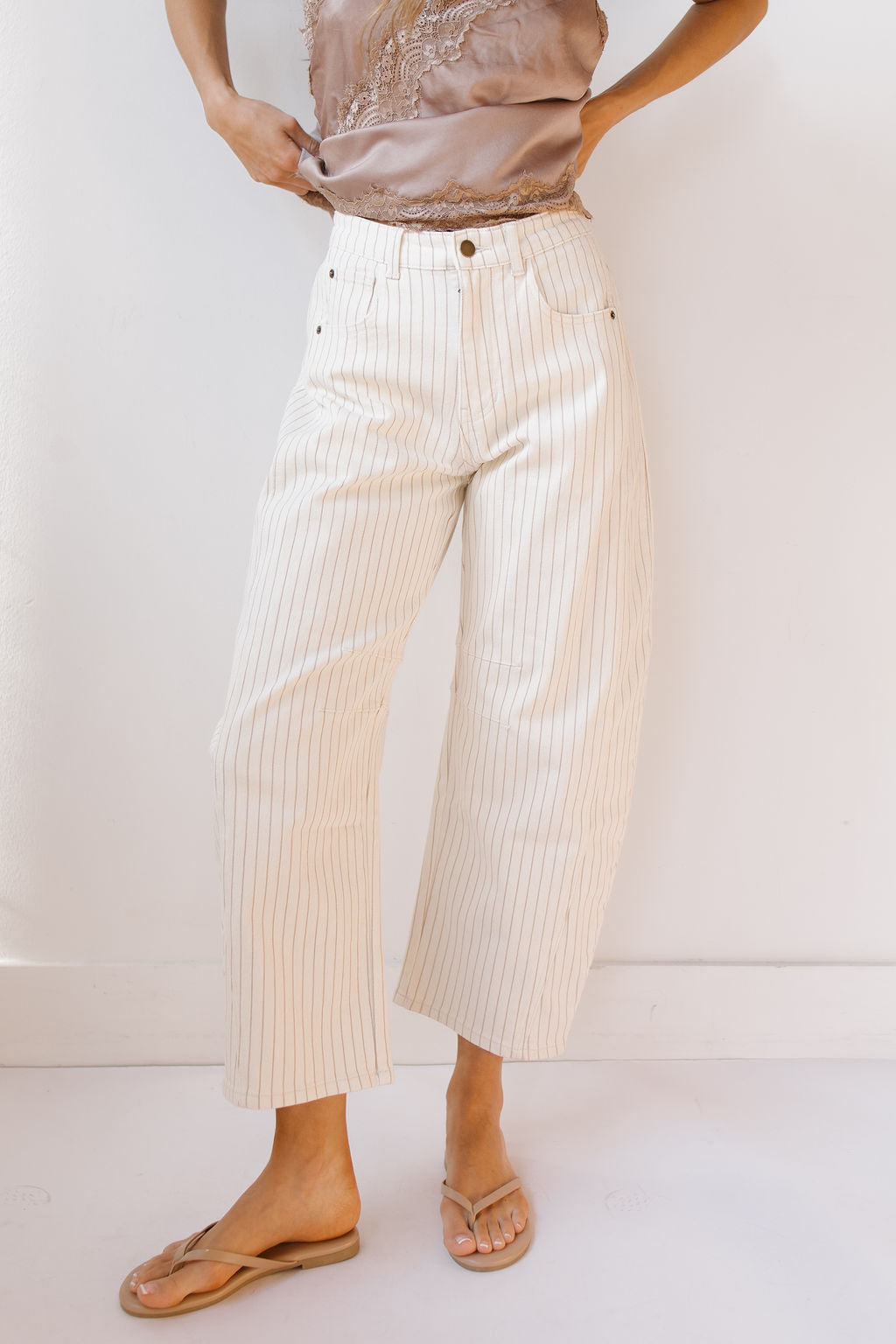 paula pinstriped barrel pants