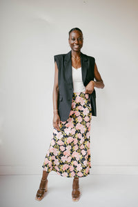 mode, pretty in pink maxi skirt