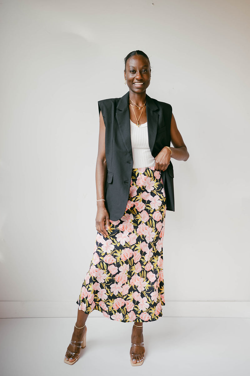 mode, pretty in pink maxi skirt