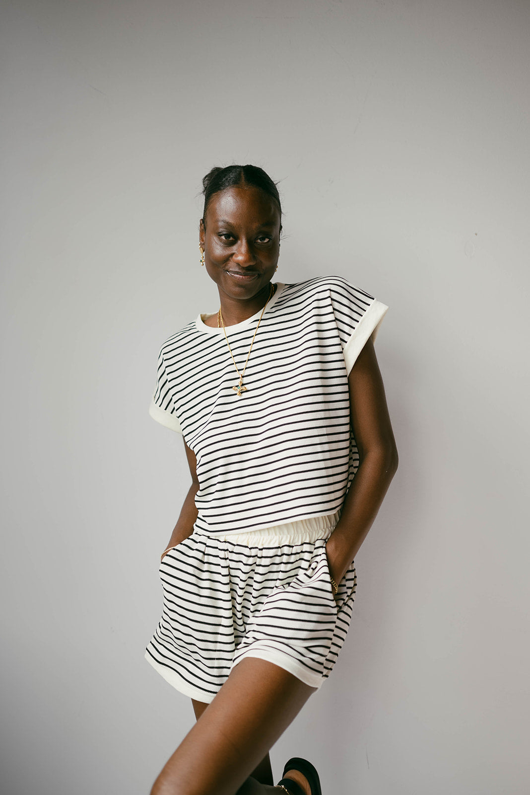 mode, emery stripe knit top