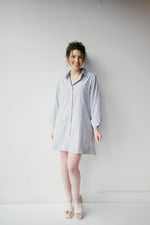 mode, collared button down dress
