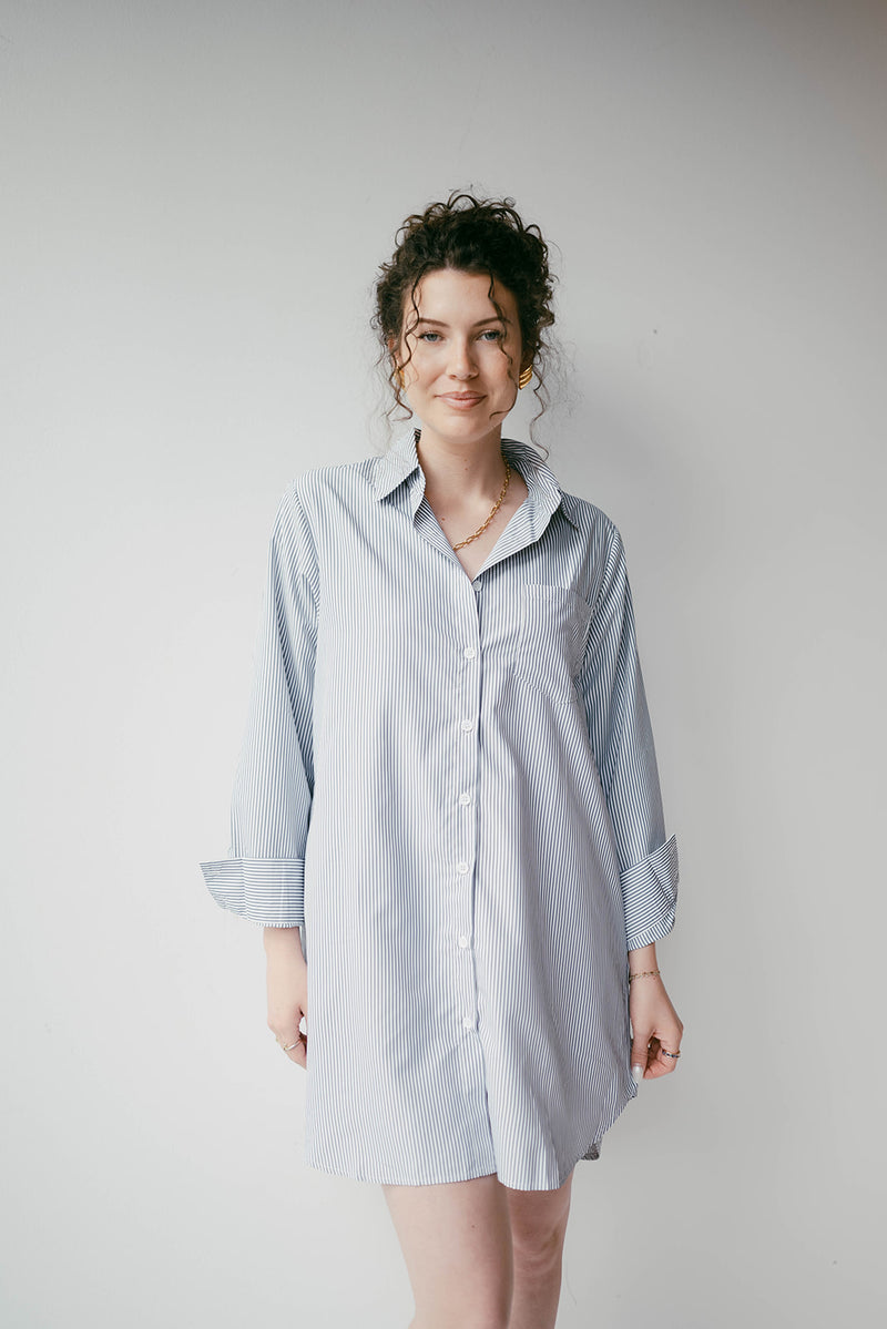 mode, collared button down dress