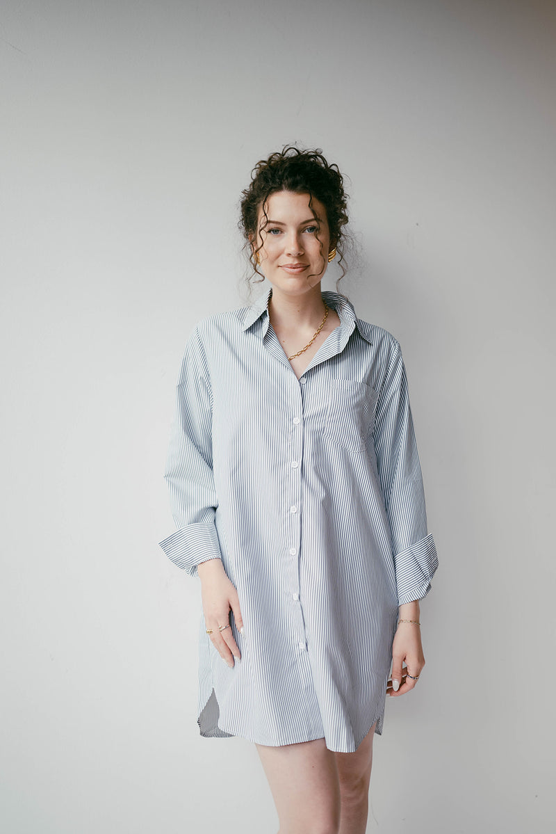 mode, collared button down dress