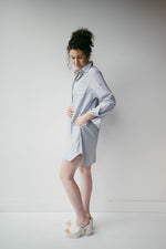 mode, collared button down dress