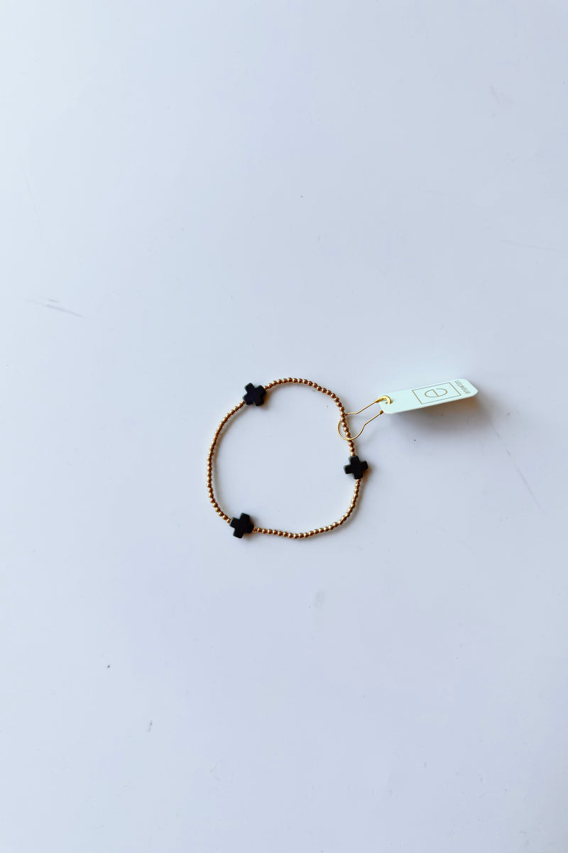signature cross gold pattern 2mm bead bracelet