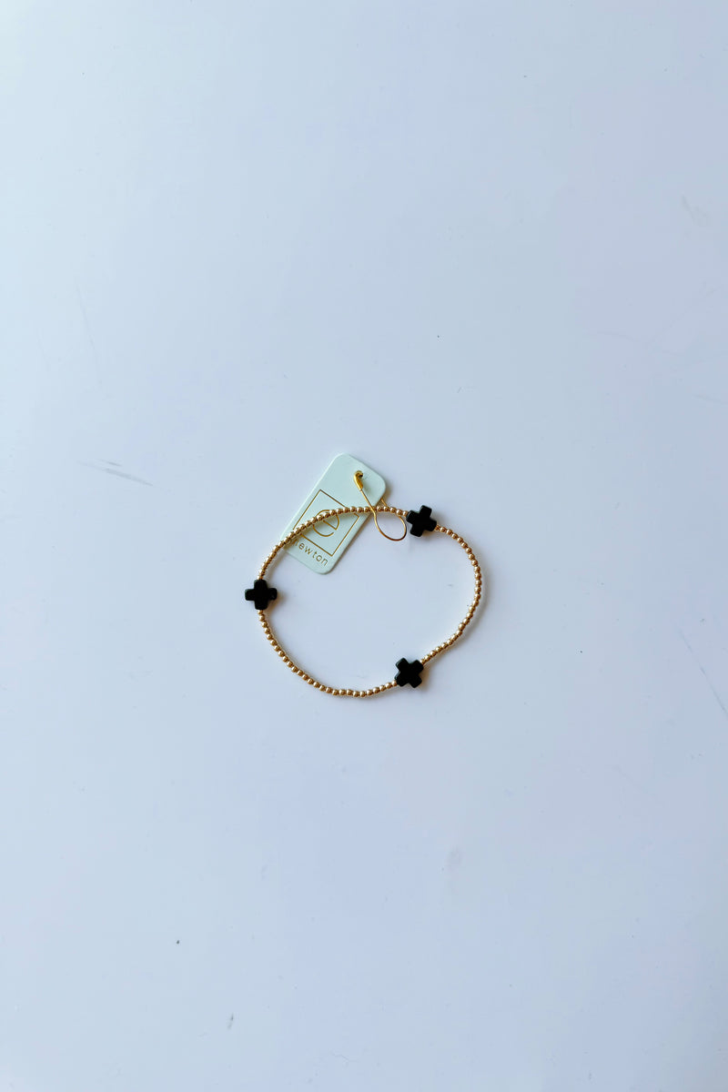signature cross gold pattern 2mm bead bracelet