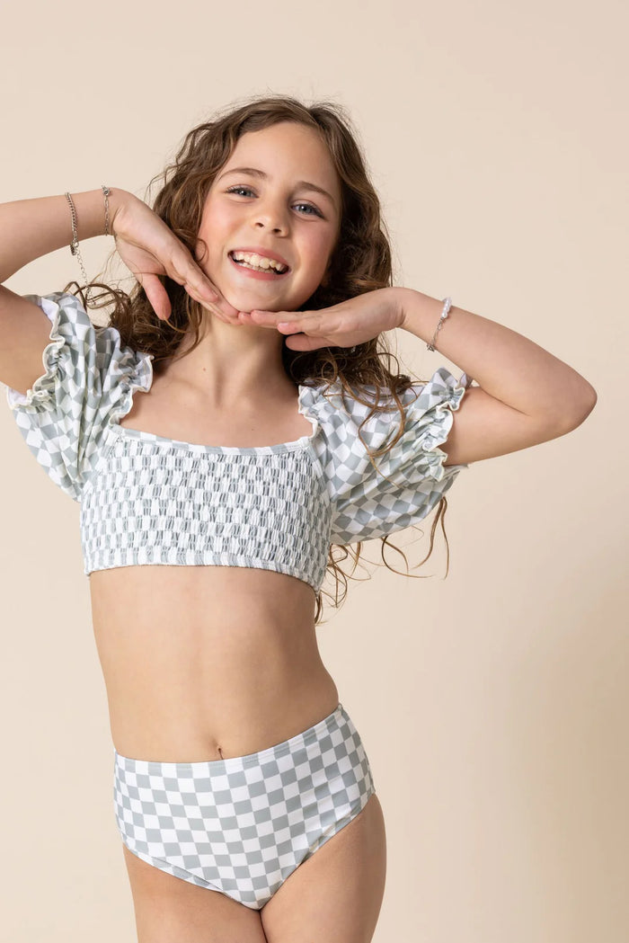 mode, evie sleeved checkered bikini