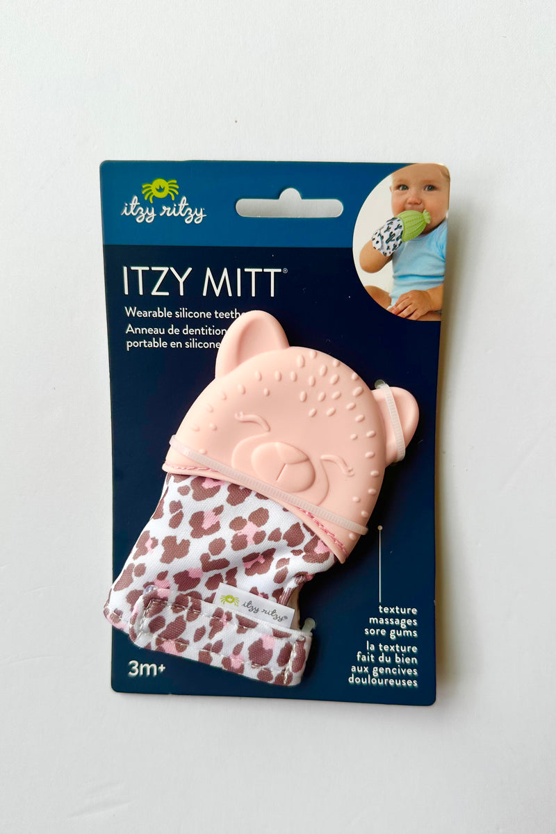 leopard teething mitt