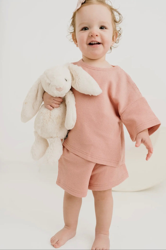 mode, rosy pink waffle slouchy set