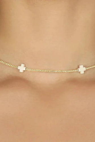 15" choker signature cross gold pattern 2mm