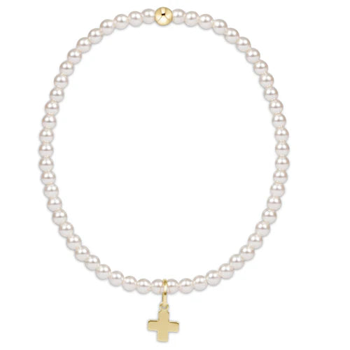 classic pearl 3mm bead signature cross bracelet