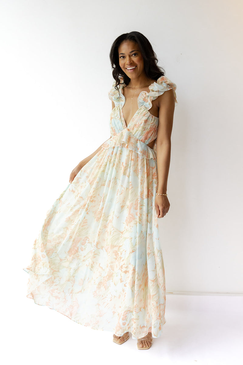 mode, brynn ruffle maxi dress