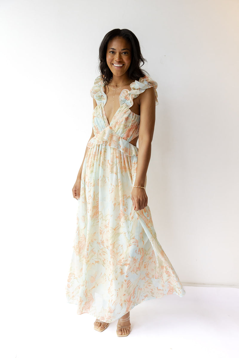 mode, brynn ruffle maxi dress