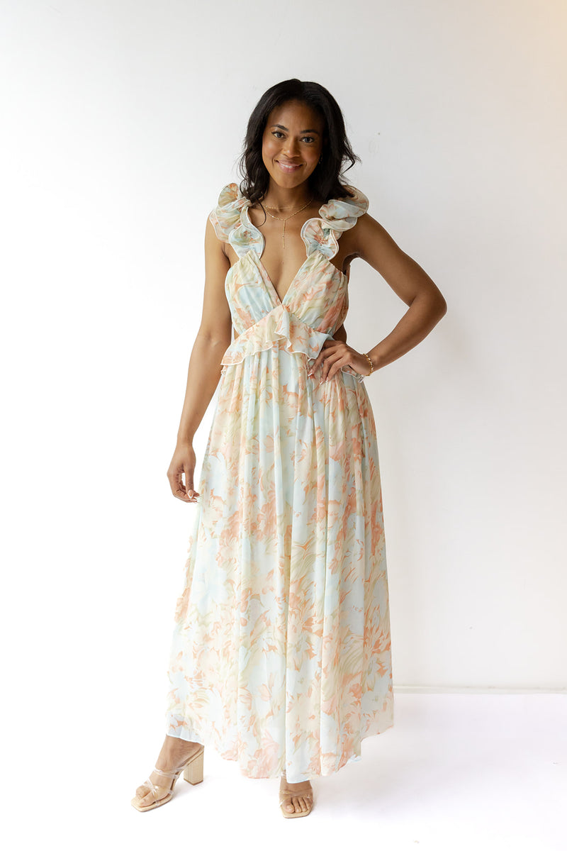 brynn ruffle maxi dress