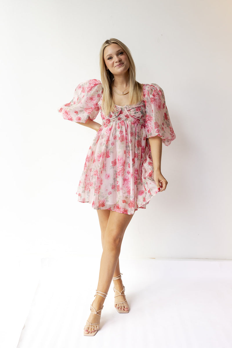 mode, leah floral mini dress