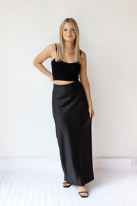 mode, french satin fishtail skirt