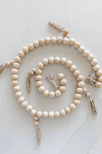 mode, 4ft wood beaded garland w pins
