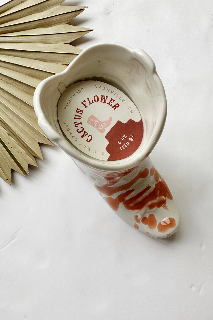 mode, nashville boot candle, cactus flower