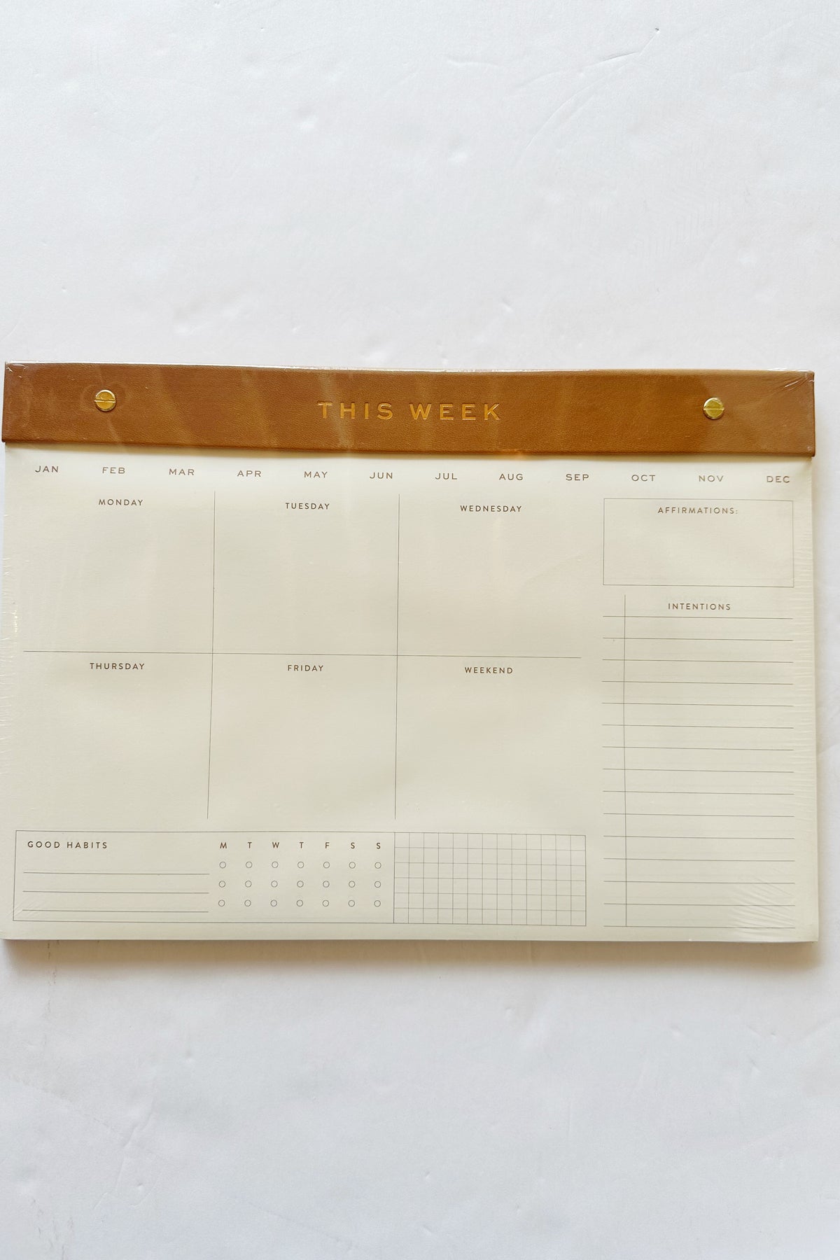 mode, weekly postbound notepad, camel