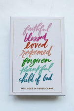 mode, prayer cards, stacked words