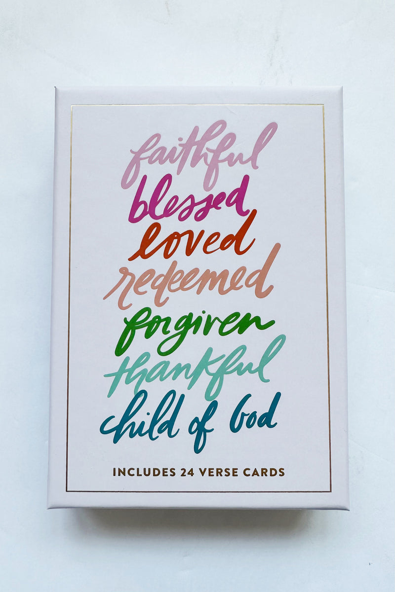 mode, prayer cards, stacked words