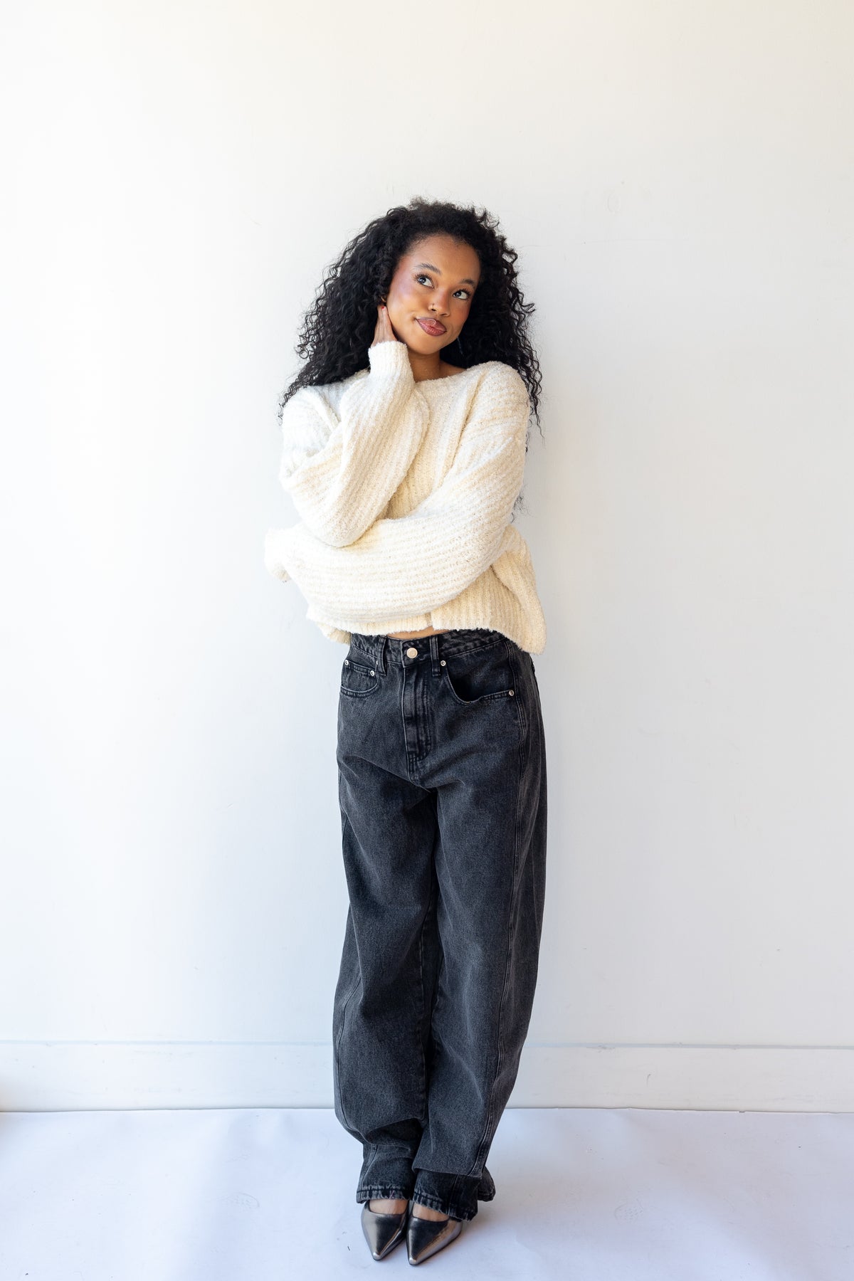 kitten boucle knit cardigan