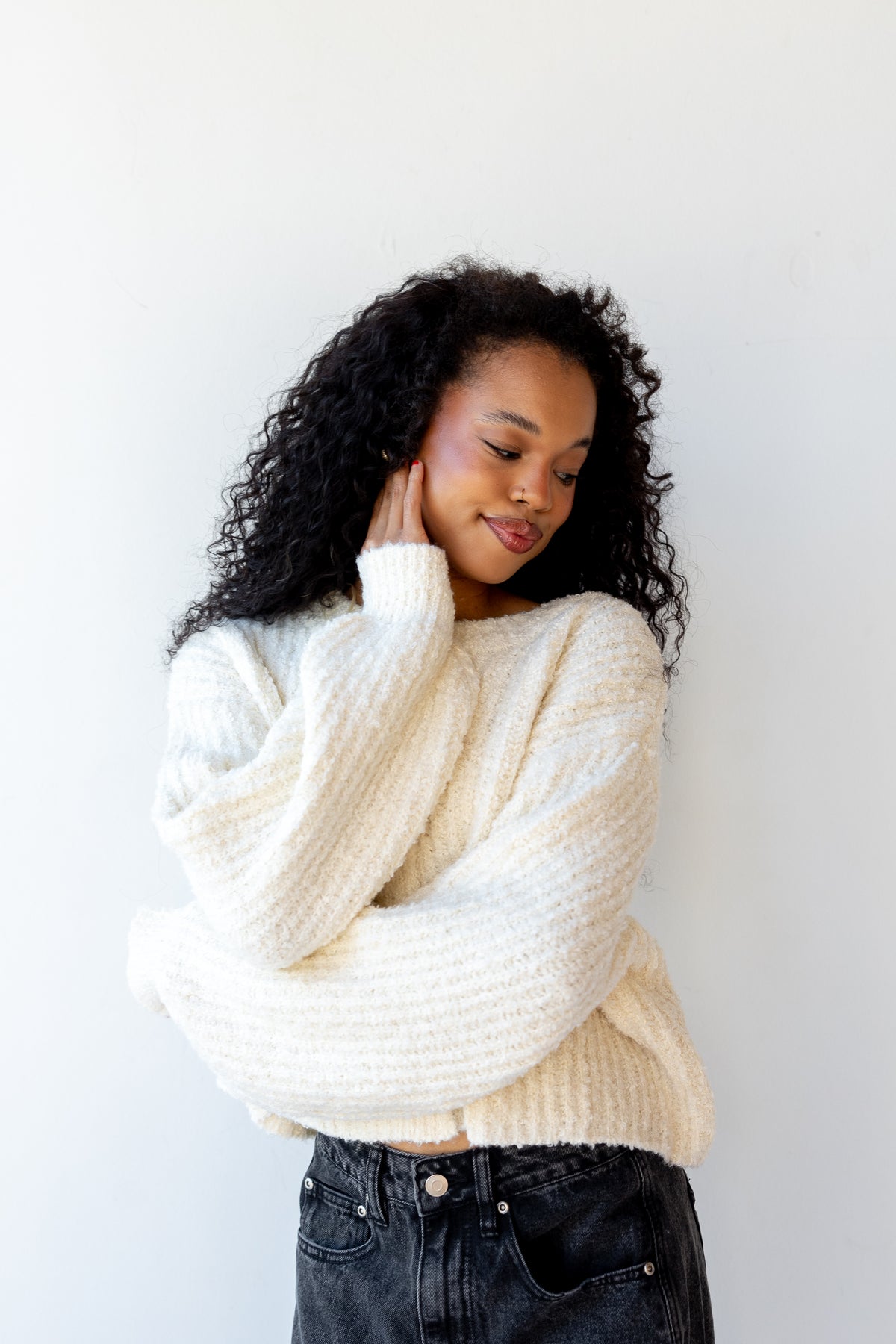 kitten boucle knit cardigan