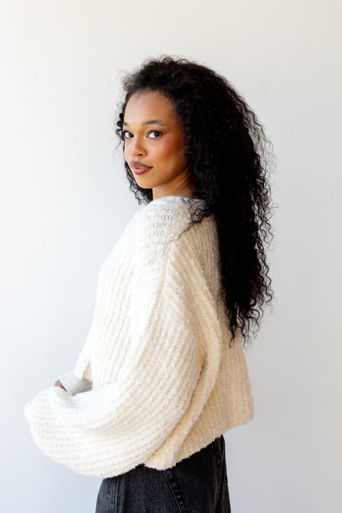 kitten boucle knit cardigan