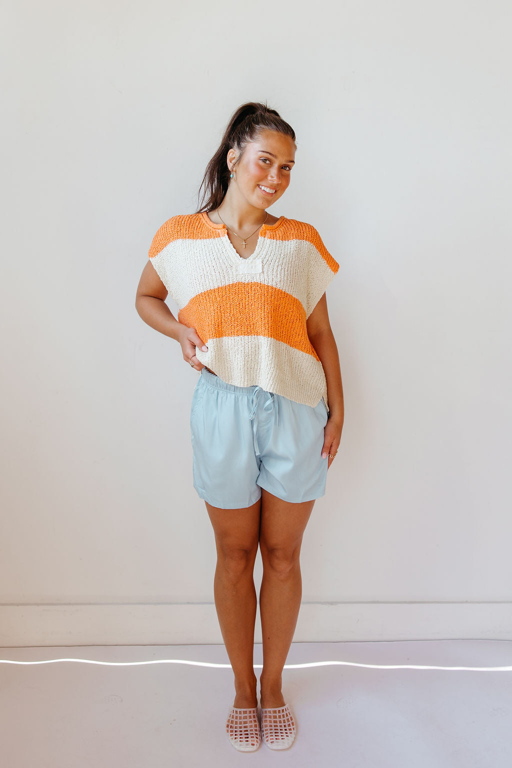 megan sleeveless striped sweater