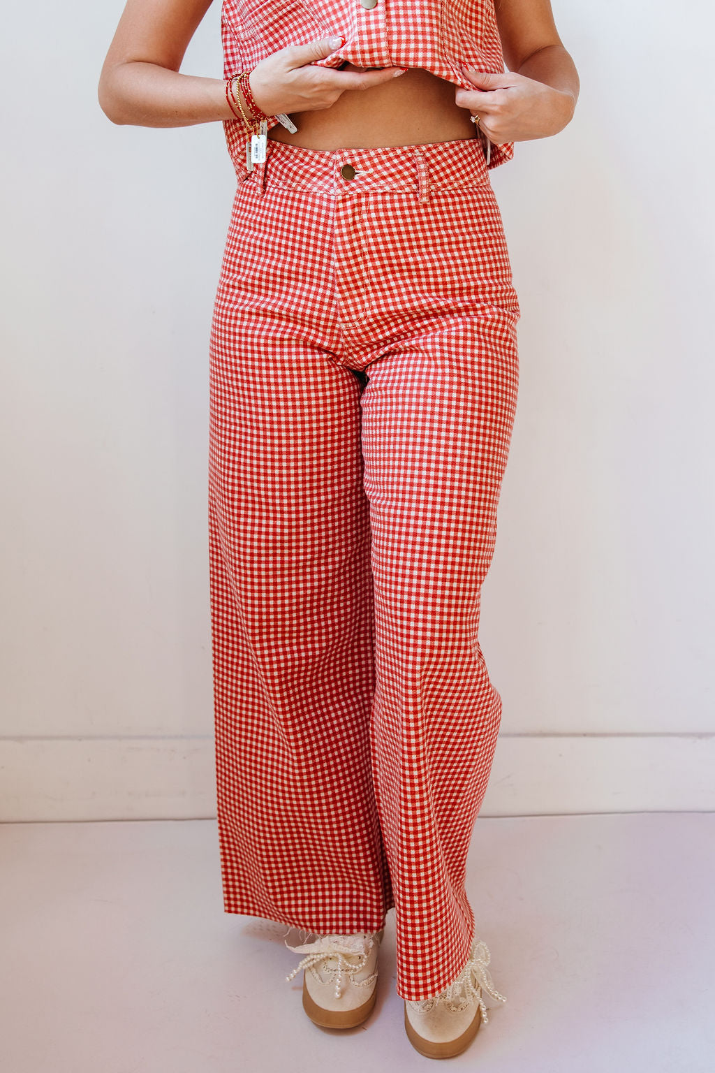 lara gingham wide leg pants