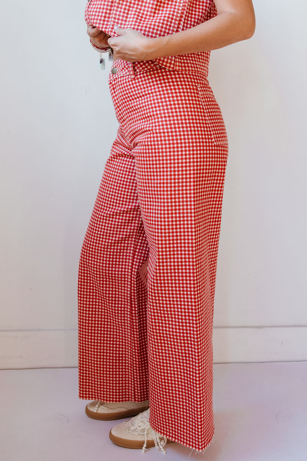 lara gingham wide leg pants