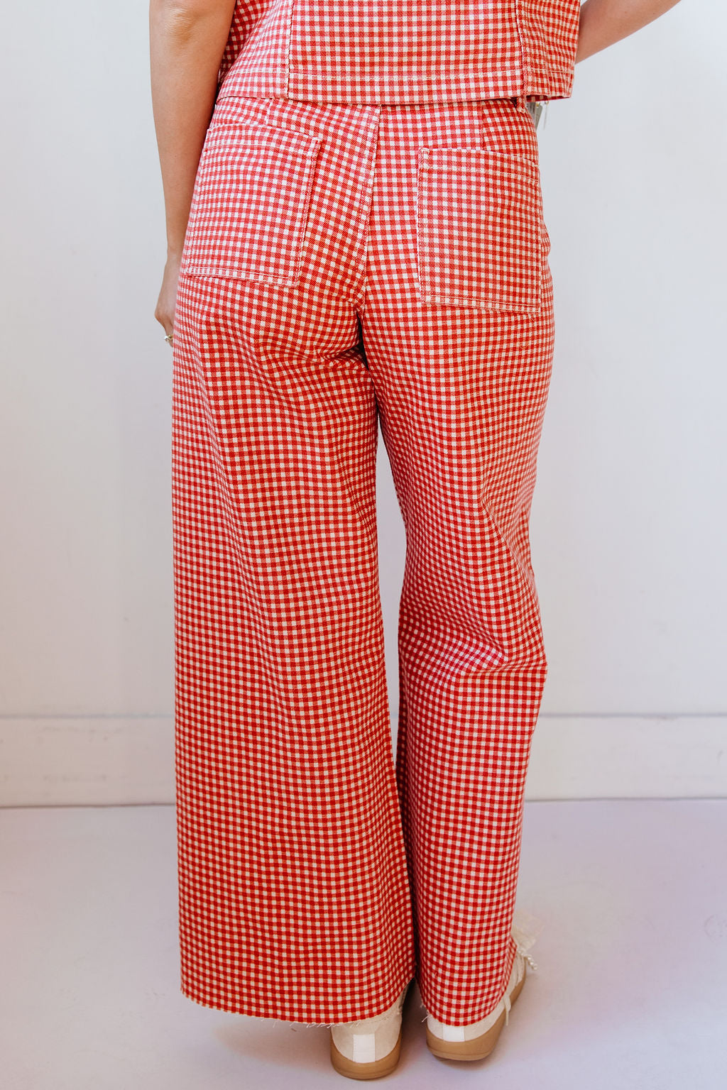 lara gingham wide leg pants