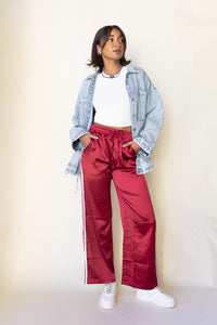 mode, merlot elegance silk pants