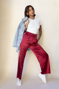 mode, merlot elegance silk pants