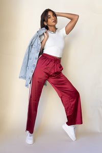 mode, merlot elegance silk pants