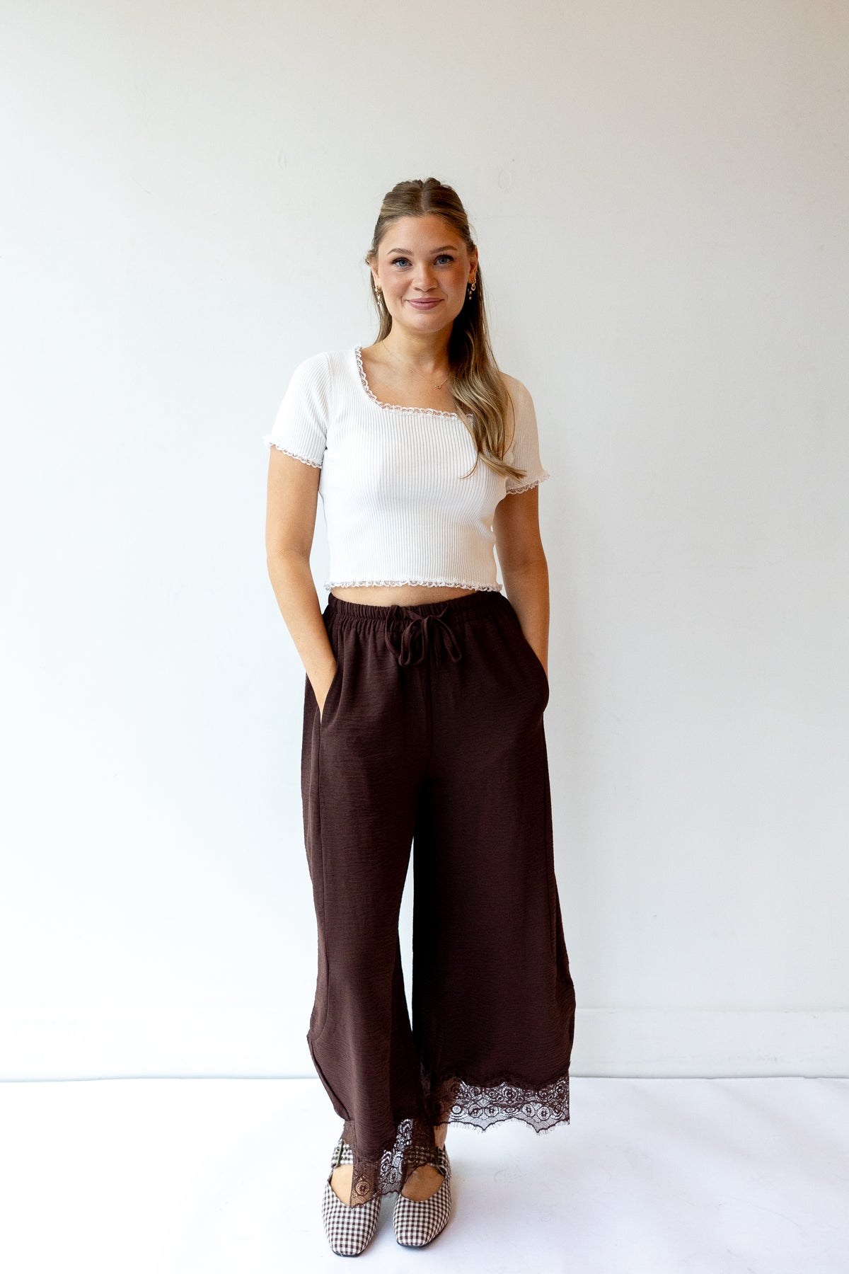 jenny lace trim wide leg pants
